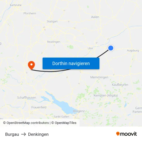 Burgau to Denkingen map