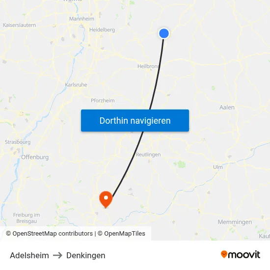Adelsheim to Denkingen map