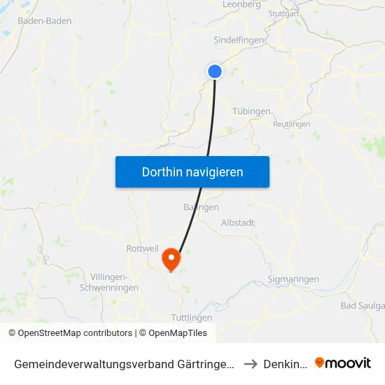 Gemeindeverwaltungsverband Gärtringen/Ehningen to Denkingen map