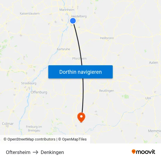 Oftersheim to Denkingen map