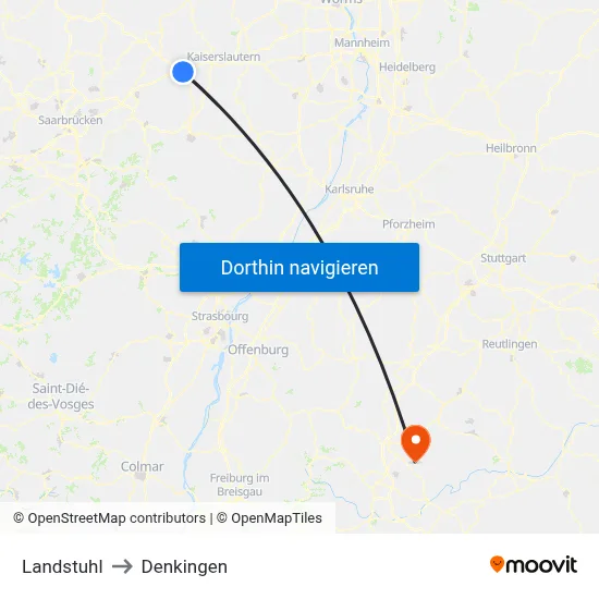 Landstuhl to Denkingen map