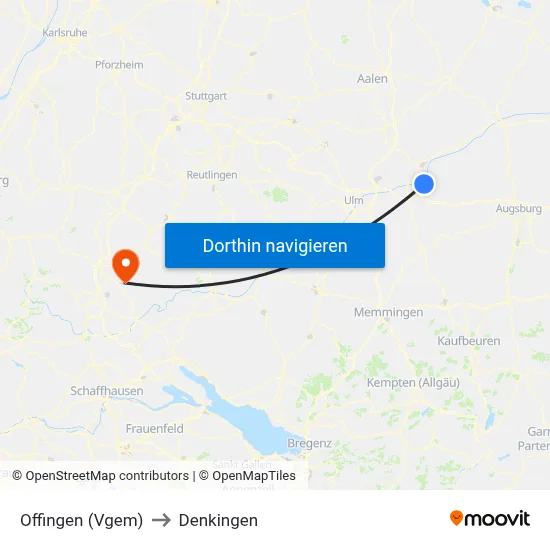 Offingen (Vgem) to Denkingen map