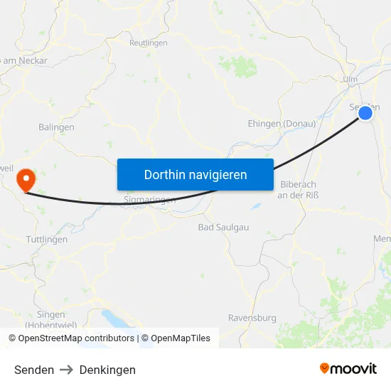 Senden to Denkingen map