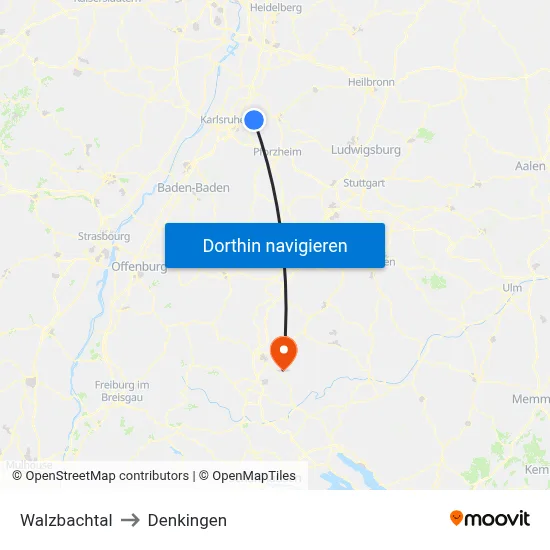 Walzbachtal to Denkingen map