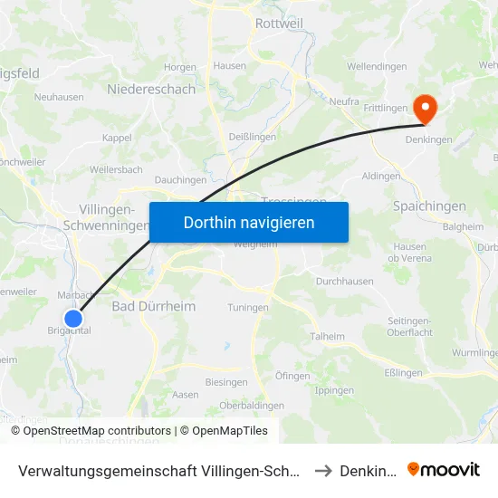 Verwaltungsgemeinschaft Villingen-Schwenningen to Denkingen map