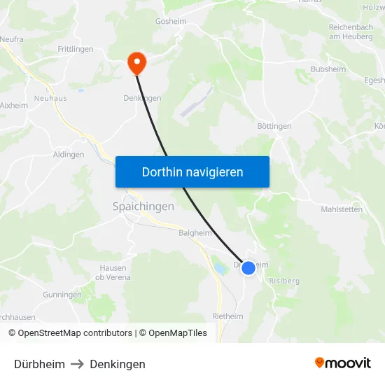 Dürbheim to Denkingen map