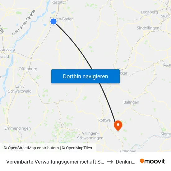 Vereinbarte Verwaltungsgemeinschaft Sinzheim to Denkingen map