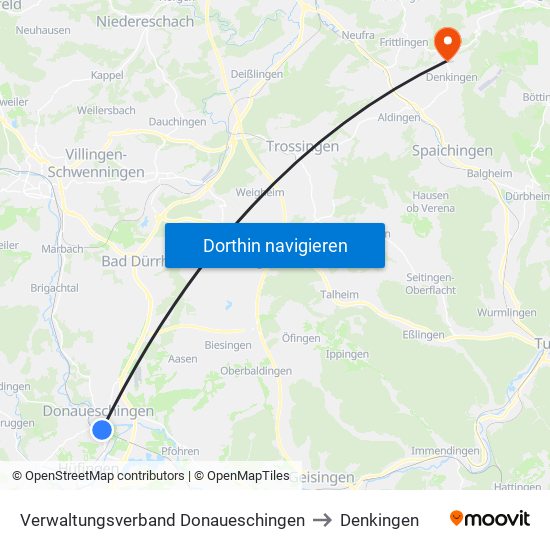 Verwaltungsverband Donaueschingen to Denkingen map