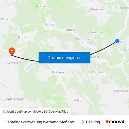 Gemeindeverwaltungsverband Meßstetten to Denkingen map