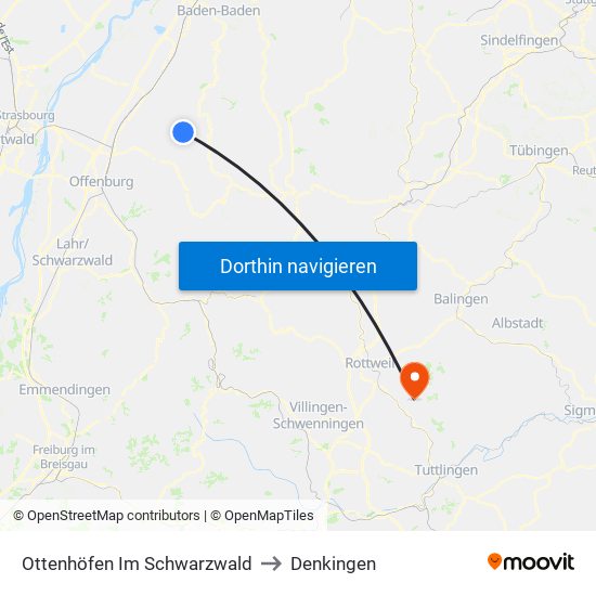 Ottenhöfen Im Schwarzwald to Denkingen map