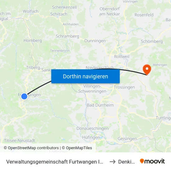 Verwaltungsgemeinschaft Furtwangen Im Schwarzwald to Denkingen map