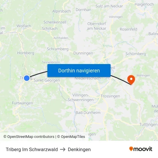 Triberg Im Schwarzwald to Denkingen map