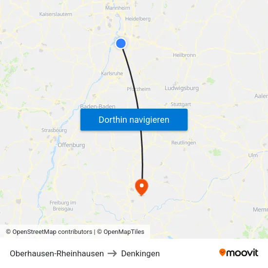 Oberhausen-Rheinhausen to Denkingen map