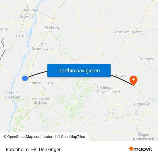 Forchheim to Denkingen map