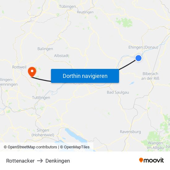 Rottenacker to Denkingen map