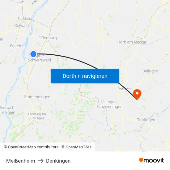 Meißenheim to Denkingen map