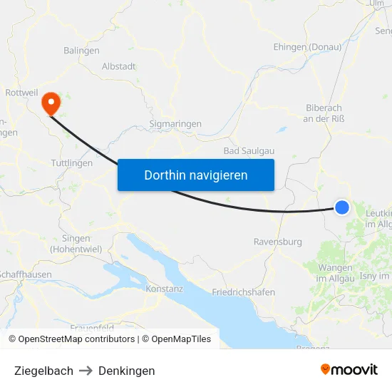 Ziegelbach to Denkingen map
