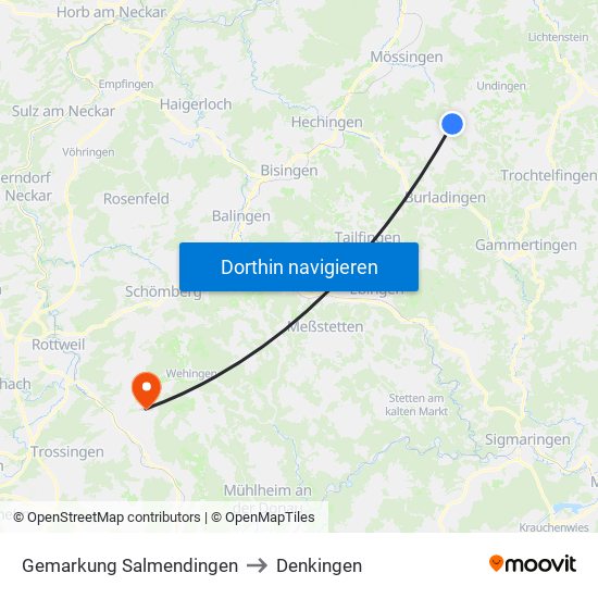 Gemarkung Salmendingen to Denkingen map