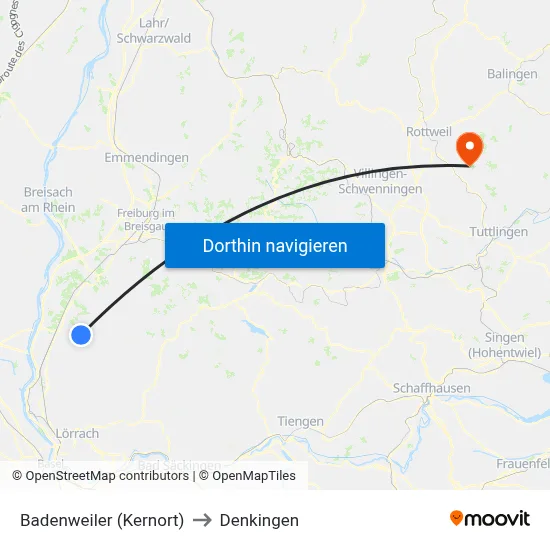 Badenweiler (Kernort) to Denkingen map