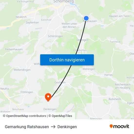 Gemarkung Ratshausen to Denkingen map