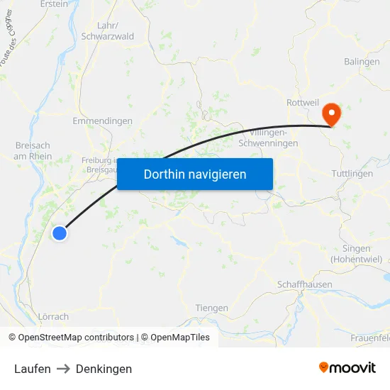 Laufen to Denkingen map