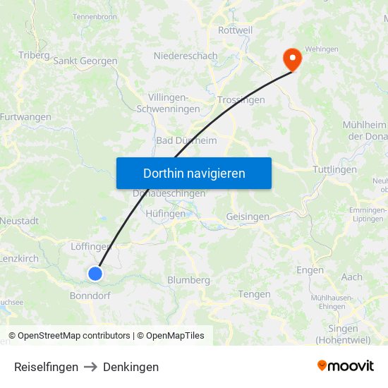 Reiselfingen to Denkingen map