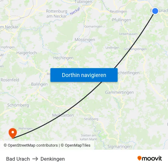 Bad Urach to Denkingen map