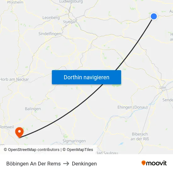Böbingen An Der Rems to Denkingen map