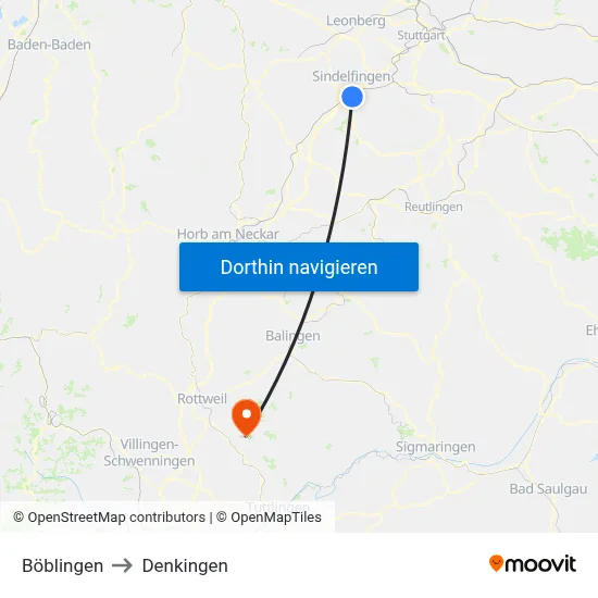 Böblingen to Denkingen map