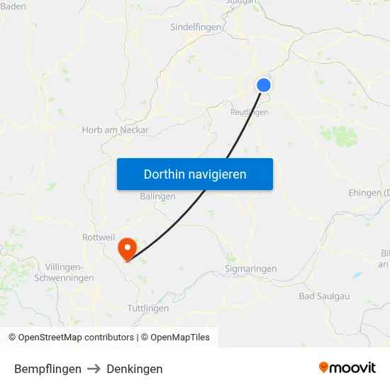 Bempflingen to Denkingen map