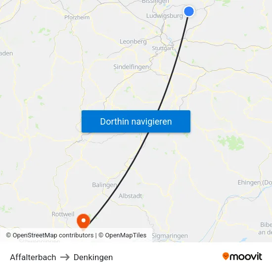 Affalterbach to Denkingen map