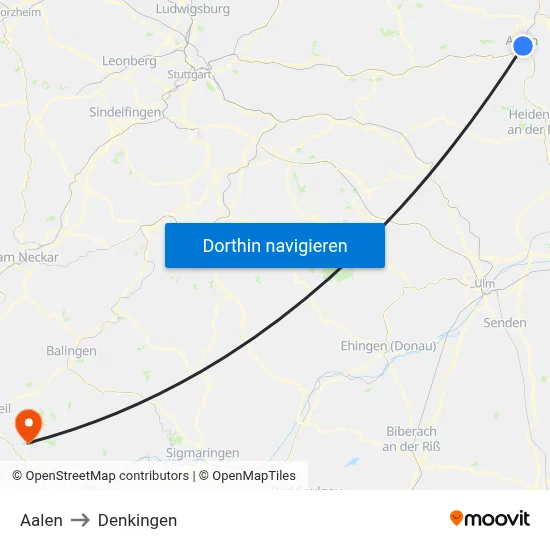 Aalen to Denkingen map