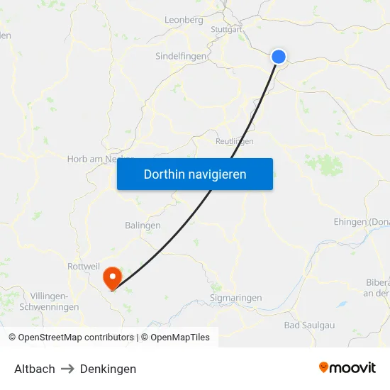 Altbach to Denkingen map
