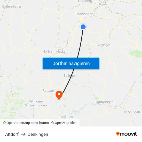 Altdorf to Denkingen map