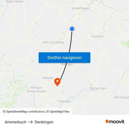 Ammerbuch to Denkingen map