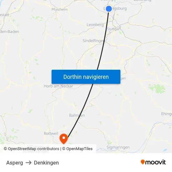 Asperg to Denkingen map