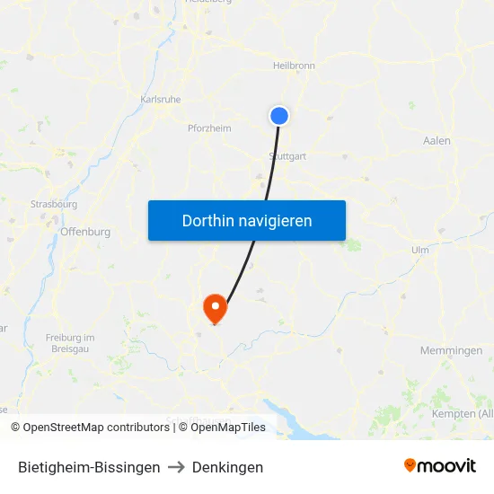 Bietigheim-Bissingen to Denkingen map
