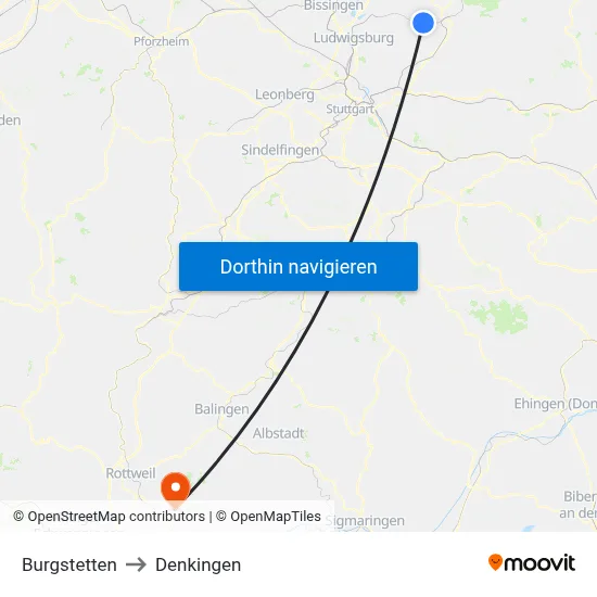 Burgstetten to Denkingen map