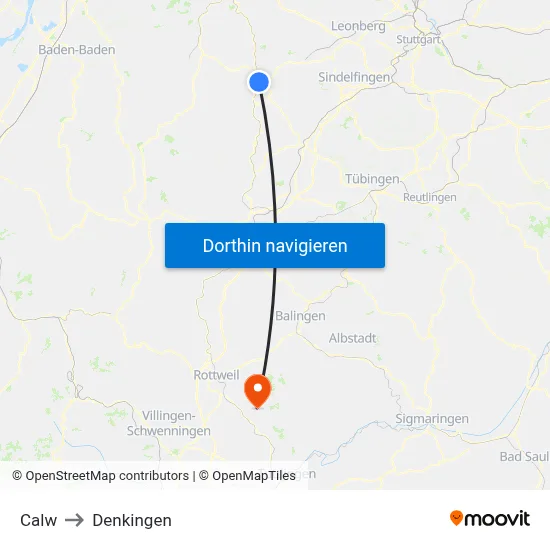 Calw to Denkingen map