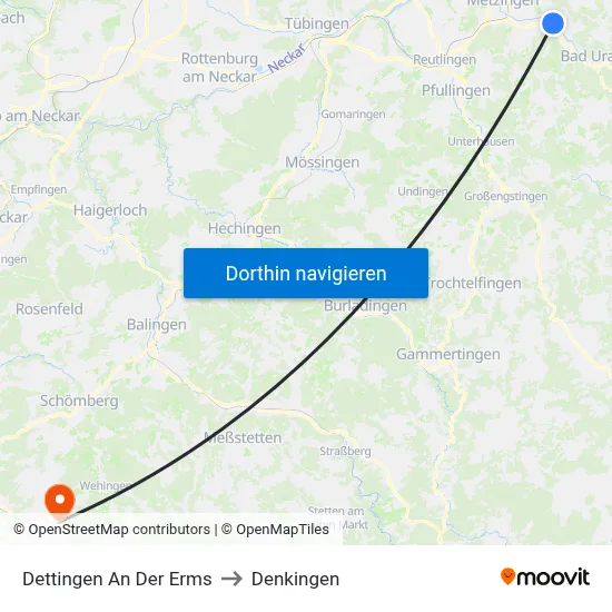 Dettingen An Der Erms to Denkingen map