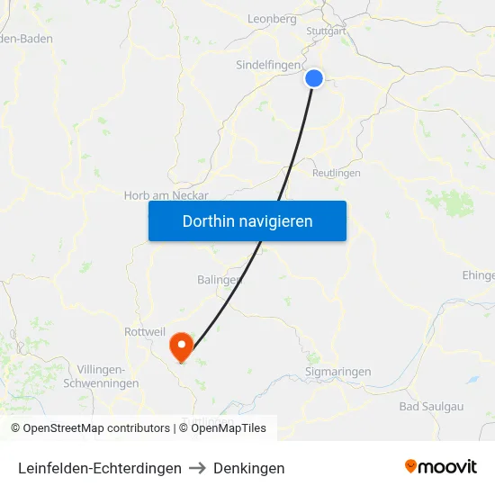 Leinfelden-Echterdingen to Denkingen map