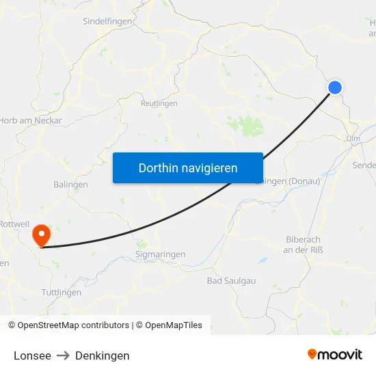 Lonsee to Denkingen map
