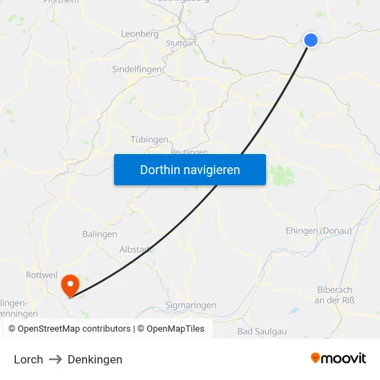 Lorch to Denkingen map