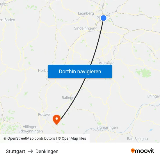 Stuttgart to Denkingen map