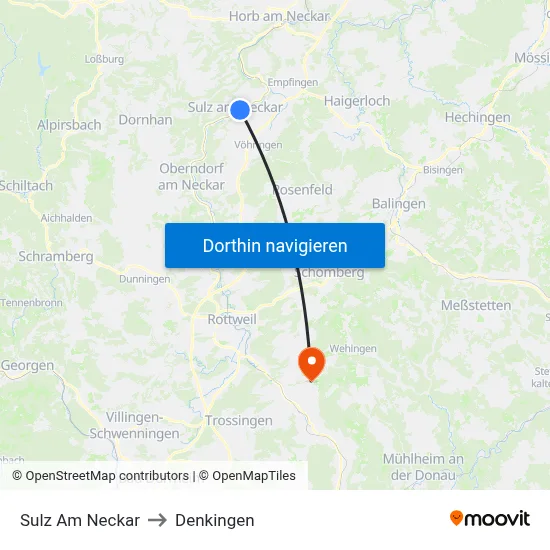 Sulz Am Neckar to Denkingen map