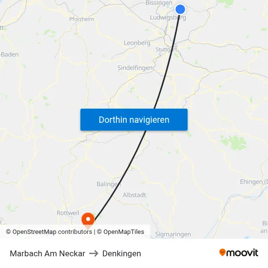 Marbach Am Neckar to Denkingen map