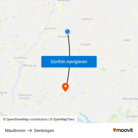 Maulbronn to Denkingen map