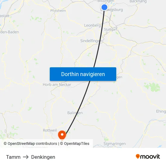 Tamm to Denkingen map