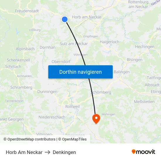 Horb Am Neckar to Denkingen map