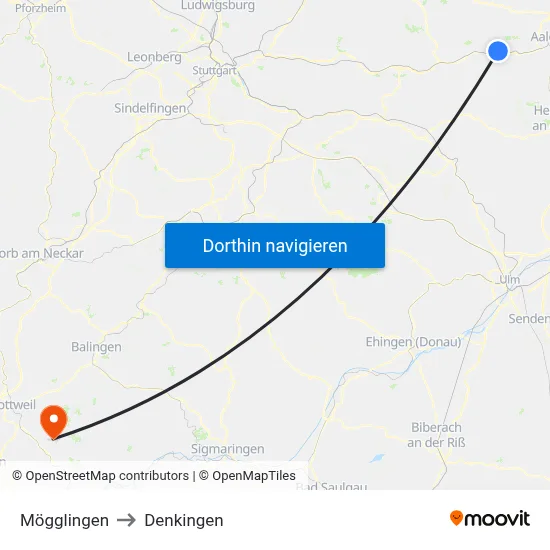 Mögglingen to Denkingen map